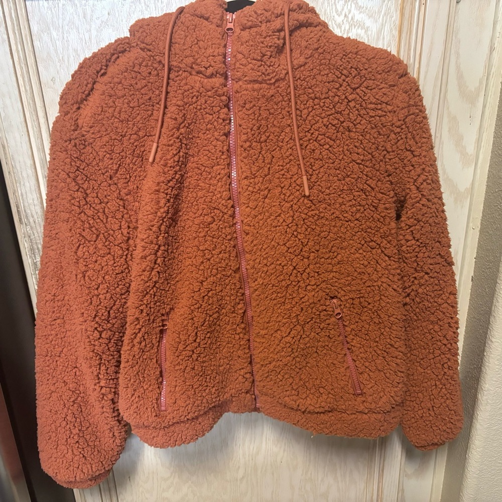 NWT Arizona Jean Company Faux Fur Teddy Hoodie‎ Zipper Size XS Orange